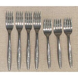 Lot of 7 SUPERIOR Stainless USA RADIANT ROSE Salad Forks 6" Flatware